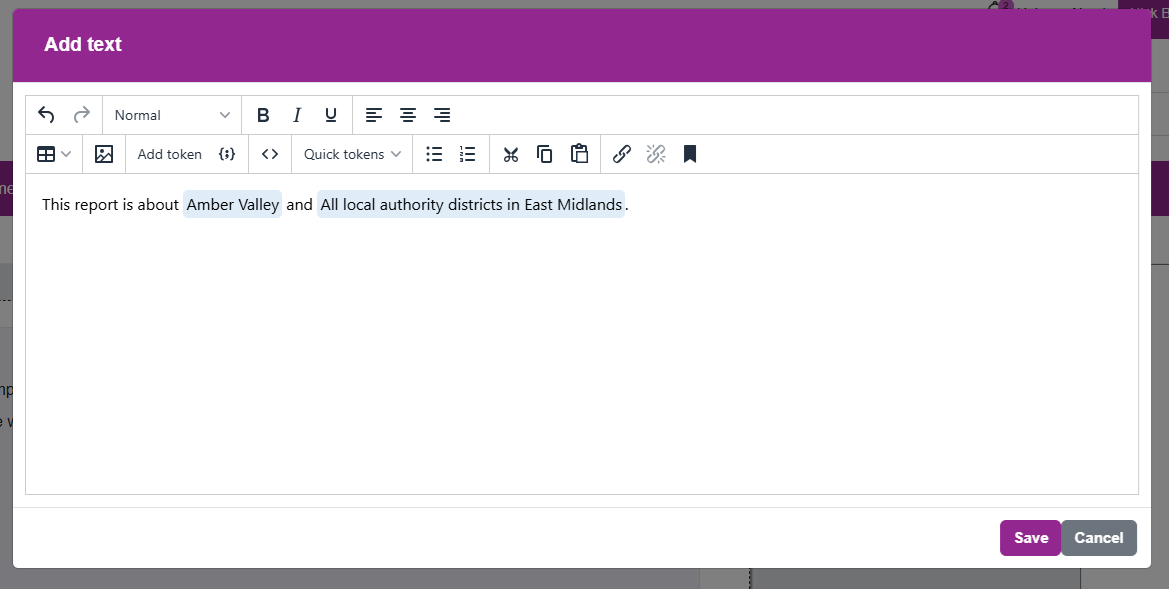 Text editor with two sample tokens.