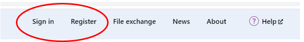 Screenshot of the top navigation bar showing where the 'Sign in' and 'Register' links are