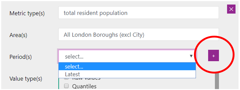 Screenshot showing a search for a period and 'Latest' period being selected.