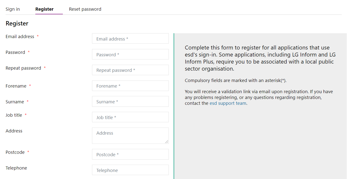 Screenshot of the Registration Form.