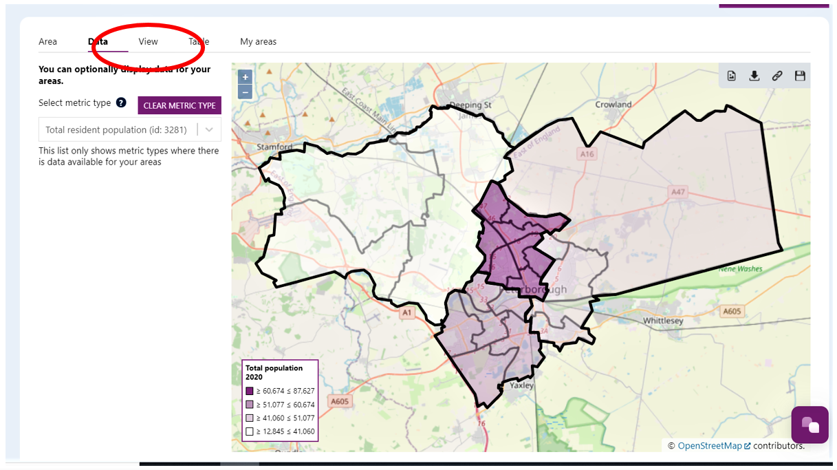 Screenshot showing the new area with the 'View' tab circled