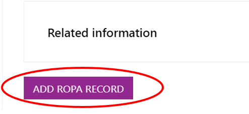 Screenshot showing the 'Add ROPA Record' button discussed above.