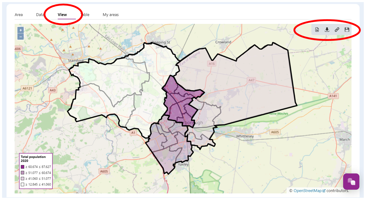 Screen image shown with the full view of the new area and data created.