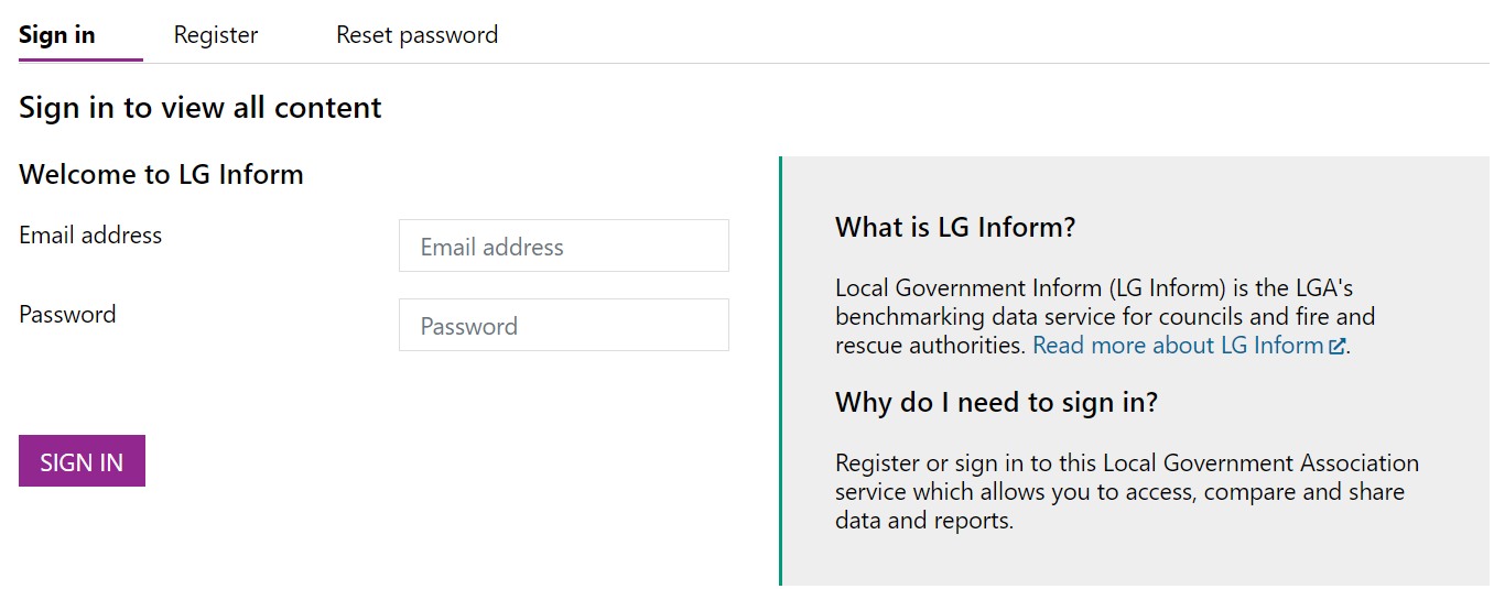 Screenshot of the Sign In Page