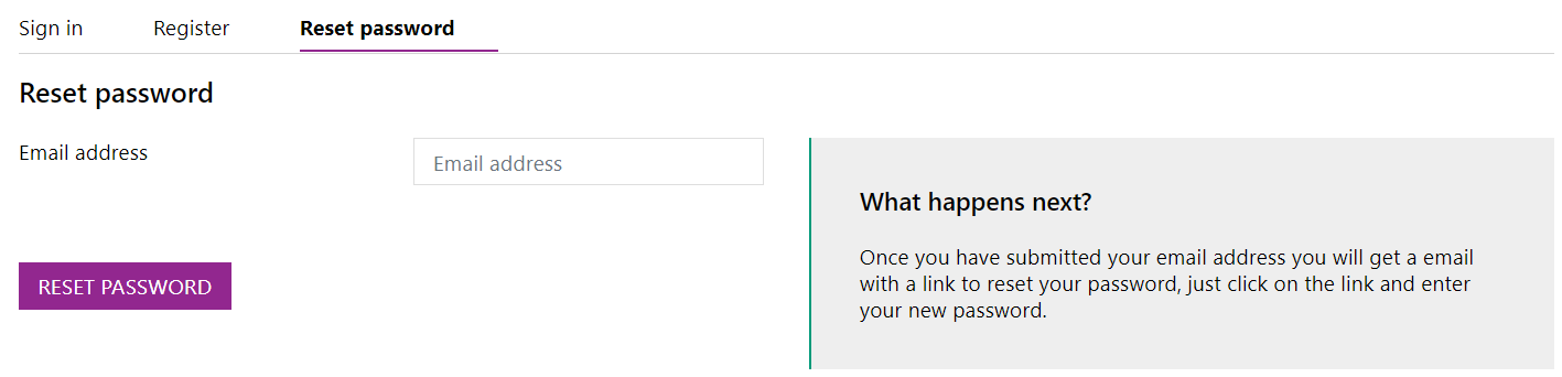 Screenshot of the Reset Password form