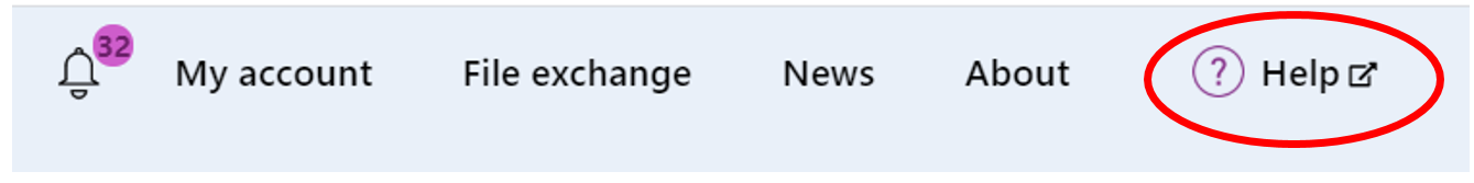 Screenshot of the 'Help' Link circled from the navigation bar on the webpage.