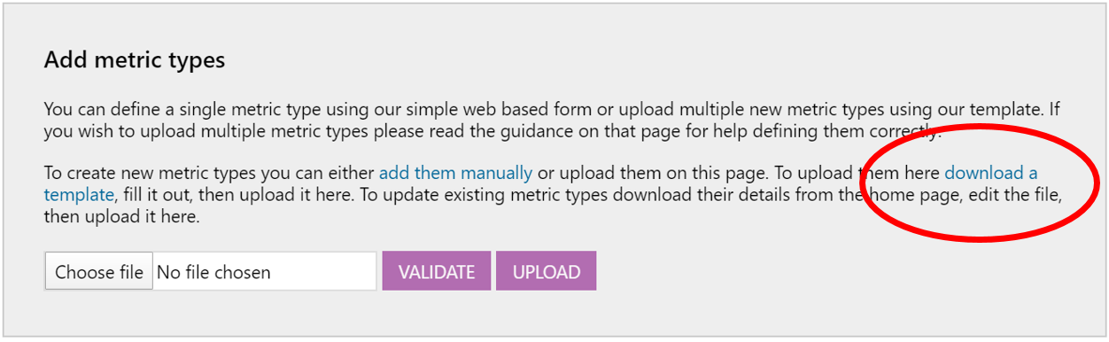Screenshot showing where to populate data for your metric types