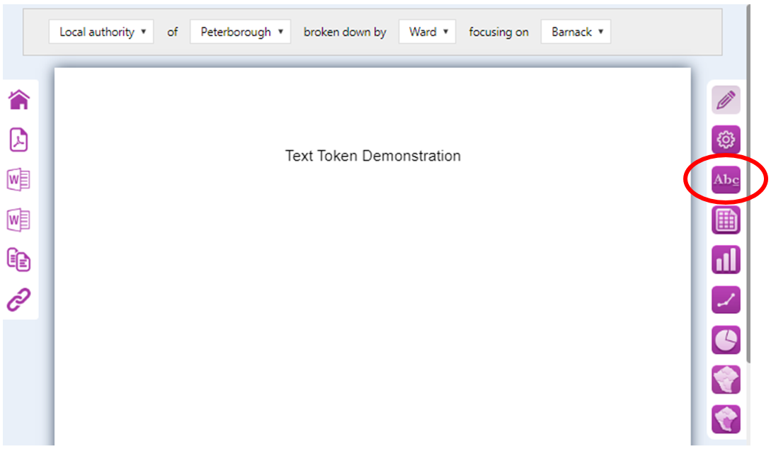 Screenshot of the 'Empty/open' blank report - and the 'Abc' icon used to open the required Text Editor