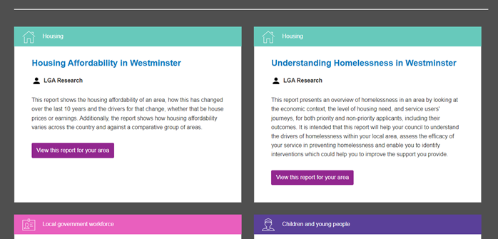 Screenshot of example Themed reports that are available on the Themed reports page.