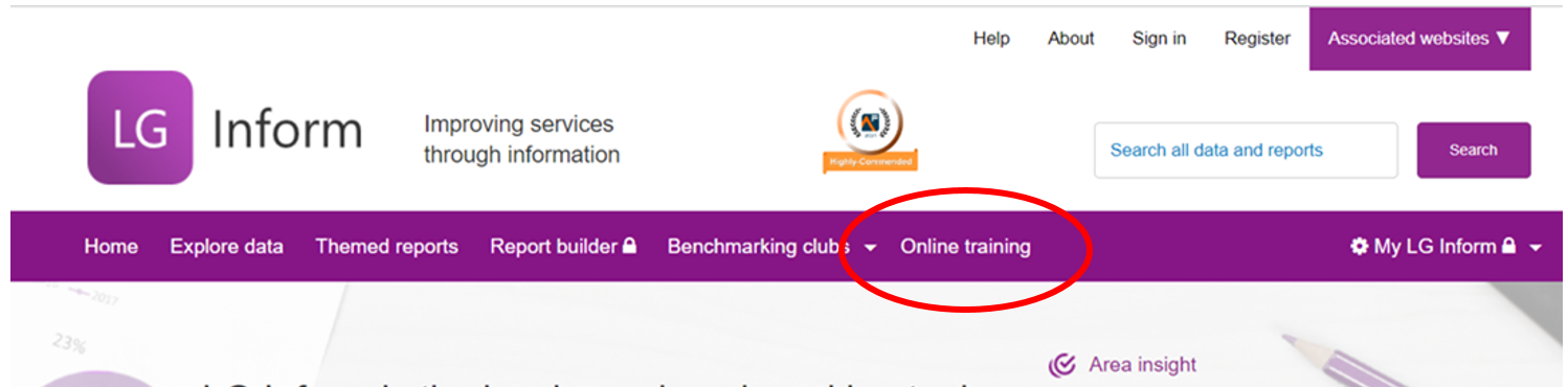 Screenshot of the site navigation with the One-line training tab circled