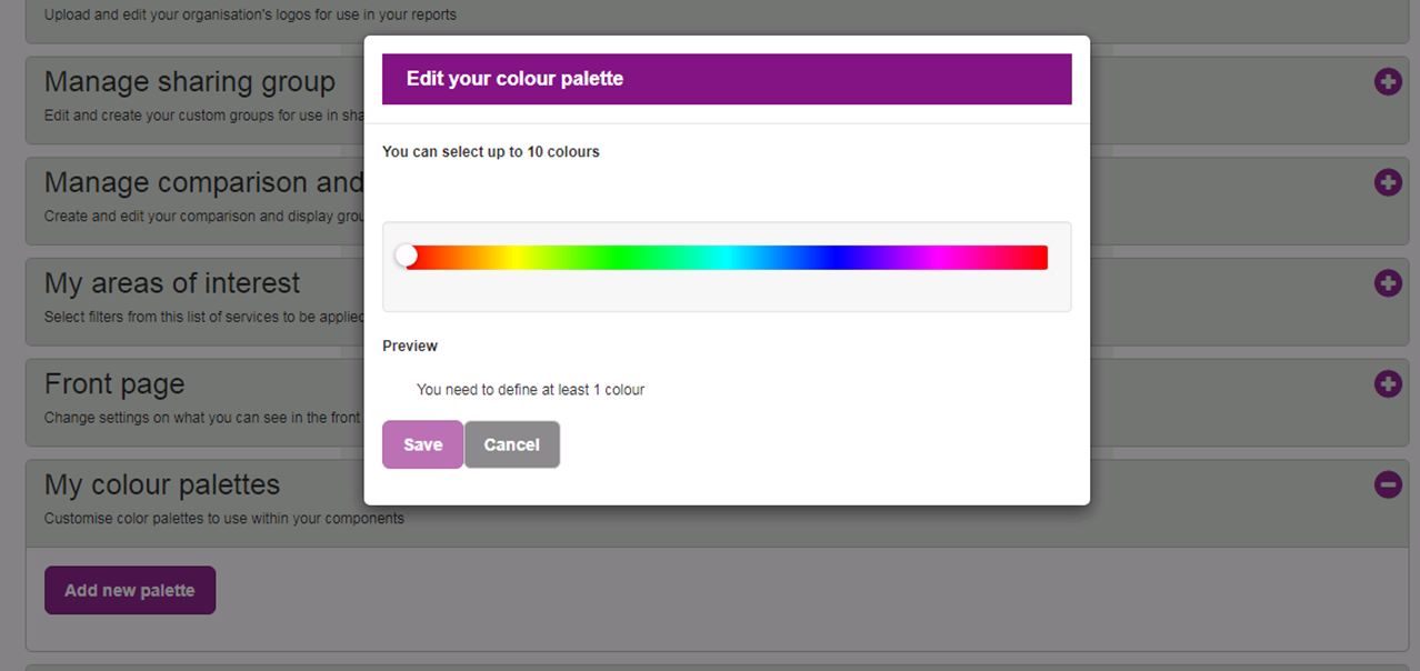 Screenshot showing Preferences 'My Colour Palette' dialogue box.