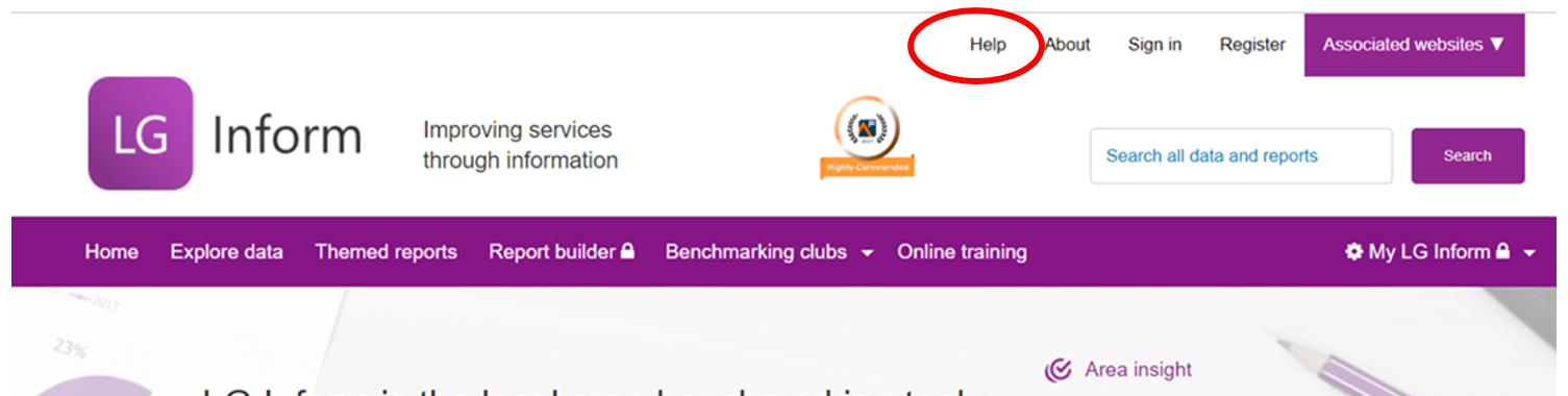 Screenshot showing the location of the Help tab
