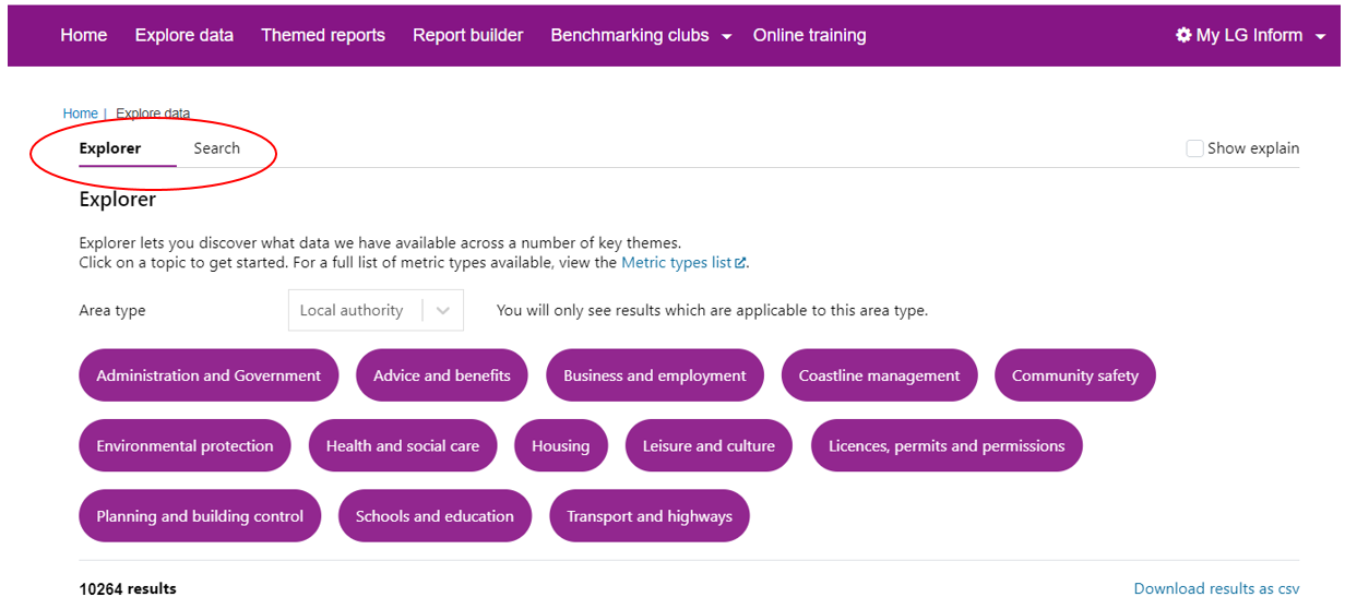 Screenshot of the Explorer landing page. Highlighting the Explorer tab.