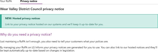 A screenshot of the RoPA application
