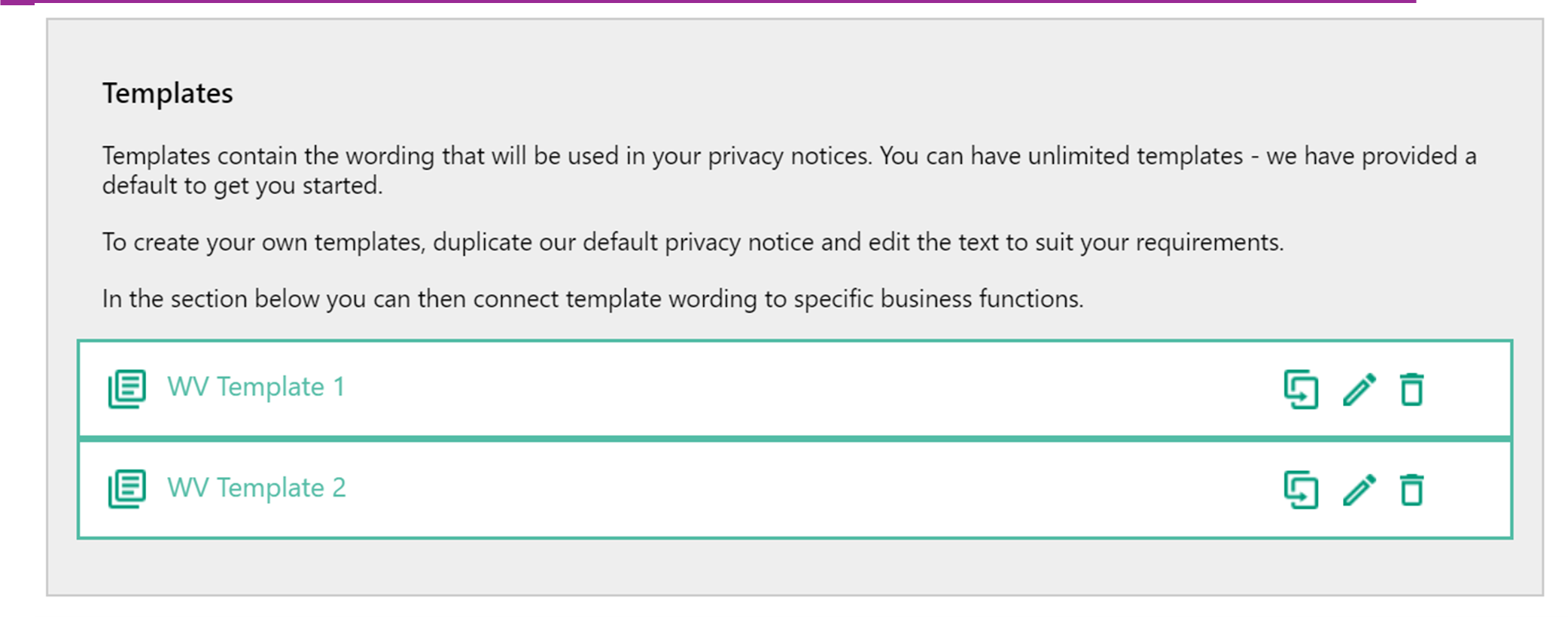 A screenshot of the RoPA application
