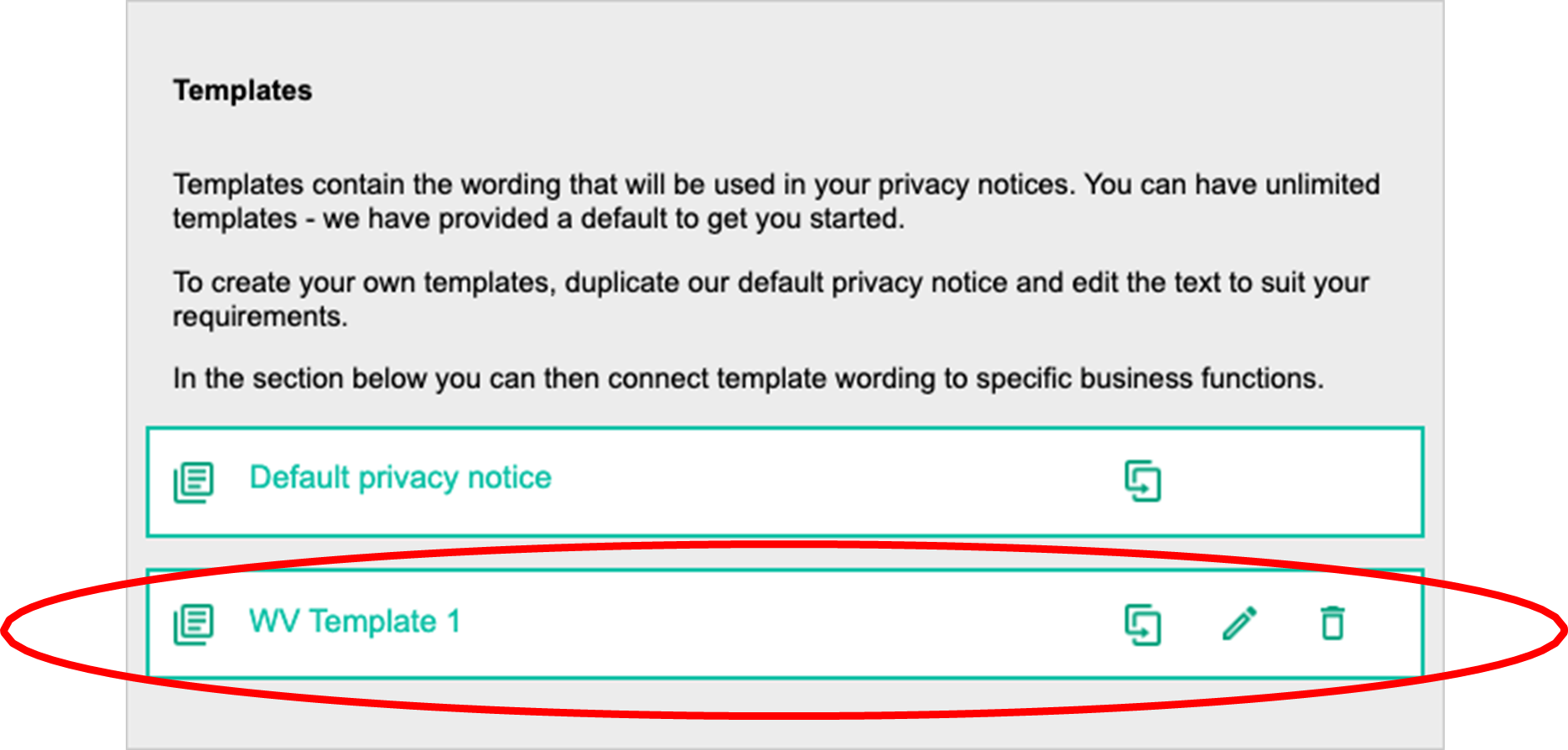 A screenshot of the RoPA application