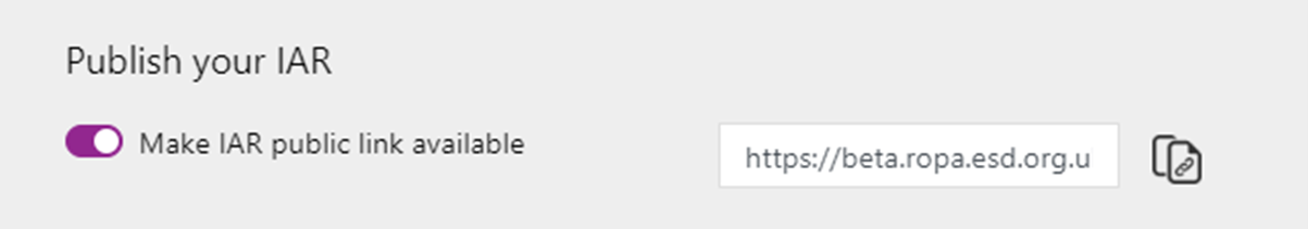 Screenshot of application showing how to share your IAR
